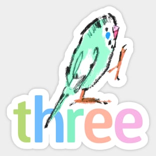 Parakeet - Three - Third Birthday Design Sticker